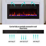 Panana Electric Fireplace Heater Wall Mounted, 60 inch Wide Recessed Electric Fireplace, 1400W, 8H Timer, 20 Color Flame, Remote Control, Log Set & Crystal Panana