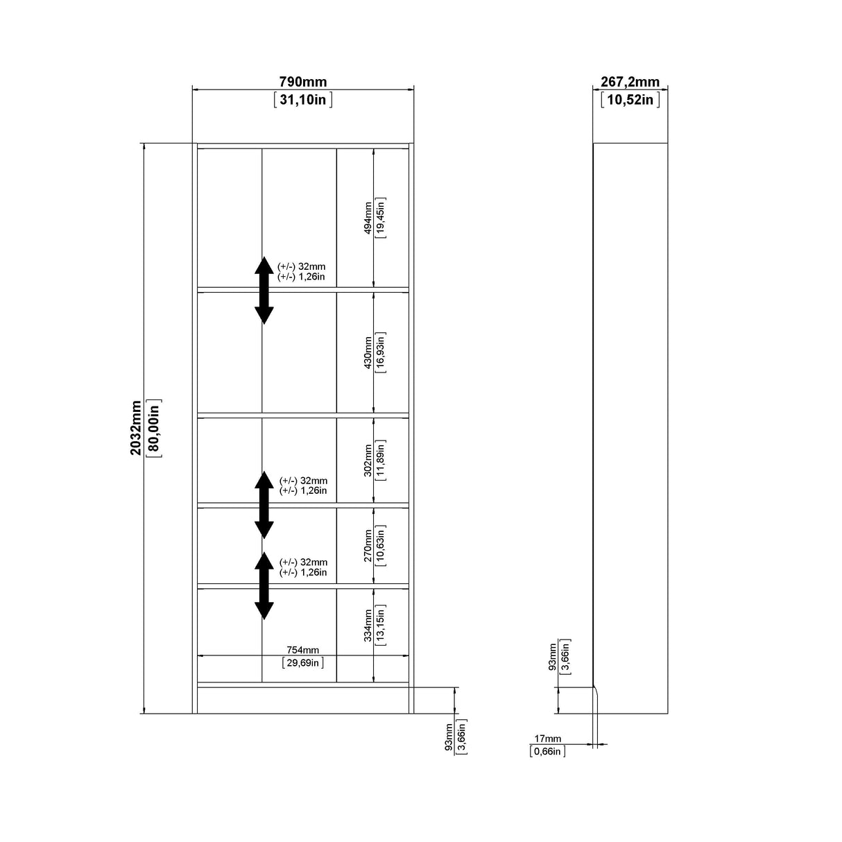 Tvilum Element Wide 5 Shelf Bookcase, Tall, White Tvilum