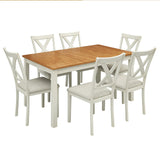 YUMPIE 7-Piece Dining Table Set for 6 People, 60" Wood Dining Kitchen Table & Chairs Set, Kitchen Table with Upholstered Chairs, Perfect for Restaurant YUMPIE