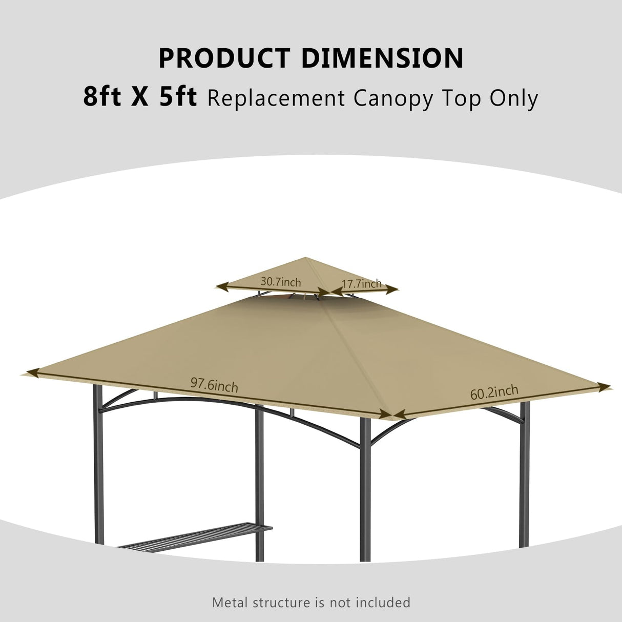 Grill Gazebo Replacement Canopy Top Only - 5' x 8' Outdoor BBQ Gazebo Canopy Roof, Waterproof Double Tiered Shelter Cover Fit for Model L-GG001PST-F (Khaki) Iheqard