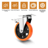 W B D WEIBIDA 5 inch Swivel Caster Wheels with Dual Locking, Heavy Duty Castors Set of 4, Silent Rolling, Top Plate Casters for Cart, Workbench, Furniture (Hardware Kits) W B D WEIBIDA