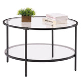 VINGLI Glass Coffee Table,30" Round Coffee Table Black Coffee Tables for Living Room, 2-Tier Clear Glass Top Side Table with Storage. Simple & Modern Center Table Mesa de Centro para Sala VINGLI