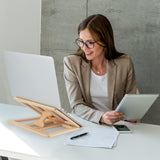 Skoioje Wooden Laptop Stand, Foldable Wood Laptop Riser Adjustable Computer Wooden MacBook Stand for Desk Portable Universal Notebook Laptop Holder with Multiple Angles for Laptops Up to 15.6 inches Skoioje