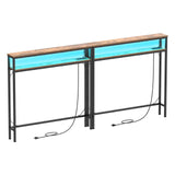 Tohomeor 5.9" Narrow Console Sofa Table with Power Outlets Led Light Sofa Skinny Behind Couch Table with Shelves Metal Frame and Charge Station (2, Rustic Brown) Tohomeor