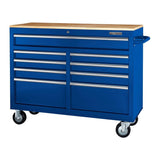 46 In. 9-Drawer Mobile Storage Cabinet With Solid Wood Top - Blue Workbench HFT