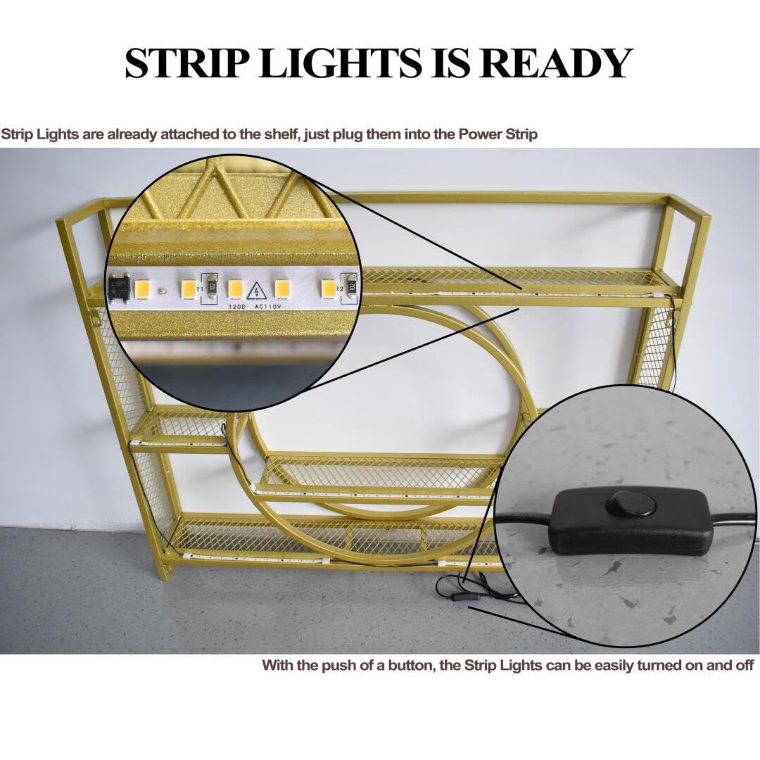 GWLQRTXV X3 39in Wine Rack with LED Lighting Wall Mounted Glass Holder, 3-Tiers Liquor Bottles Shelves Display Storage Organizer Hanging Long Stemware Goblet Metal for Home Mini Bar Cellar Black GWLQRTXV