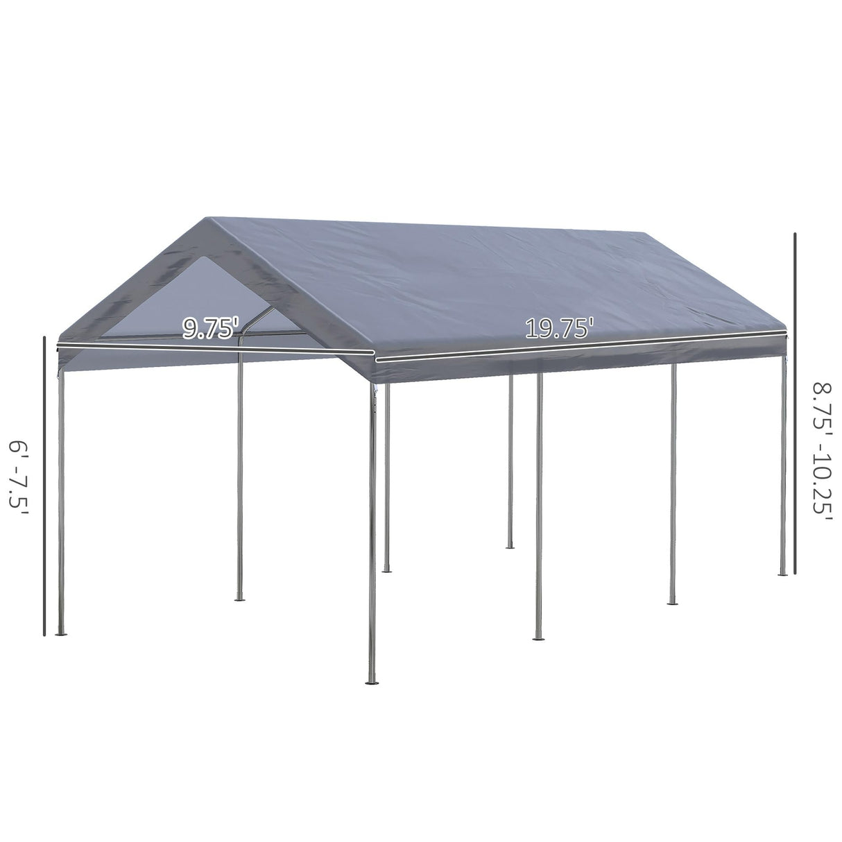 Outsunny 10' x 20' Party Tent and Carport, Height Adjustable Portable Garage, Outdoor Canopy Tent 8 Legs Without Sidewalls for Car, Truck, Boat, Motorcycle, Bike, Garden Tools, Gray Outsunny