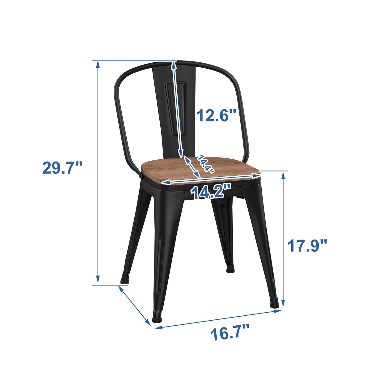 18 Inch Metal Dining Chairs,Arlunar Farmhouse Chairs Set of 4 Black Dining Room Chairs Stackable with Back and Wooden Seat bar stools Arlunar home