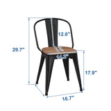 18 Inch Metal Dining Chairs,Arlunar Farmhouse Chairs Set of 4 Black Dining Room Chairs Stackable with Back and Wooden Seat bar stools Arlunar home