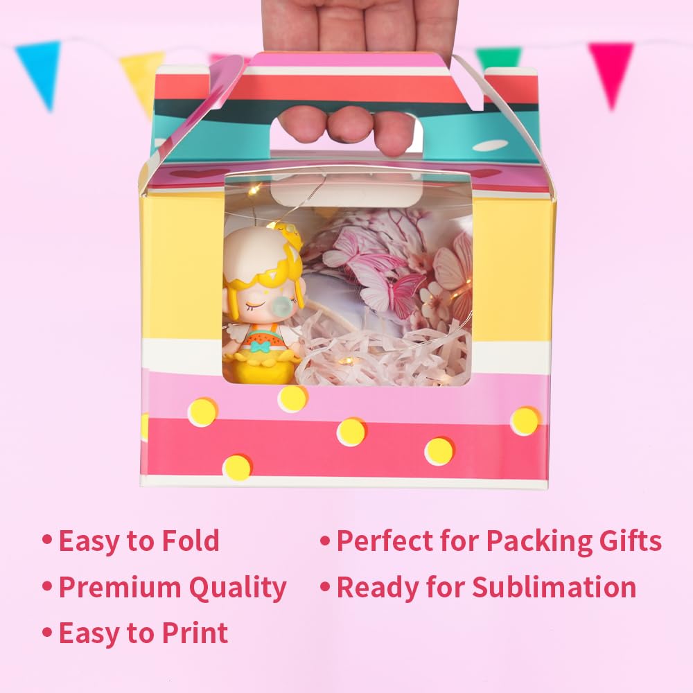 PYD Life 10 Pack Sublimation Gift Boxes Blanks 5.9" x 5.9" x H 6.3" with Clear PET Window Built-In Handle Matte White for Party Favors,Birthday,Christmas,Holidays Gifts Wrapping Packing PYD Life