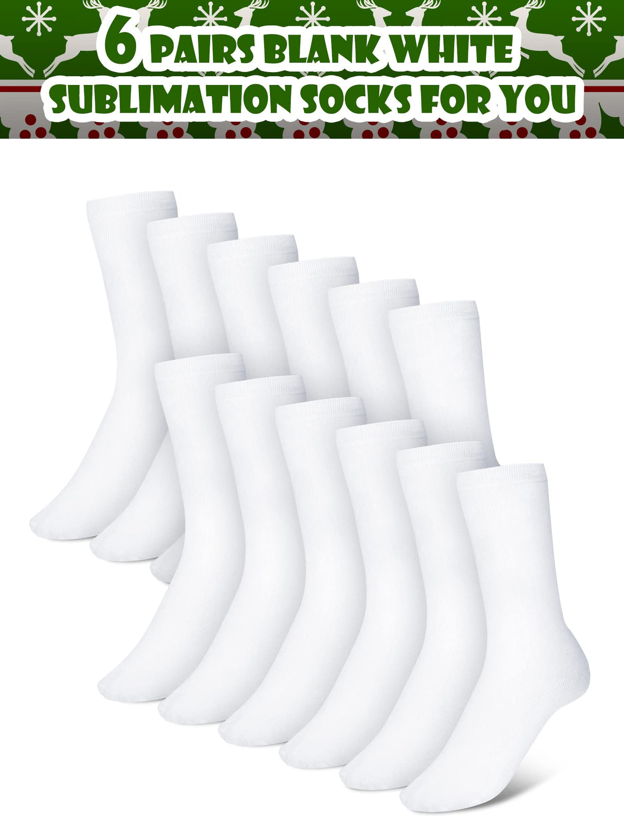 6 Pairs Blank White Sublimation Socks Printable Athletic Socks Patriotic Socks 4th of July Full Sublimation Socks Unisex Sports Crew Socks for Present DIY Personalized Socks Women Men Teens, Size 9-12 Giugu