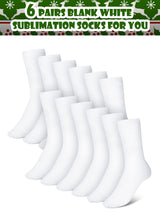 6 Pairs Blank White Sublimation Socks Printable Athletic Socks Patriotic Socks 4th of July Full Sublimation Socks Unisex Sports Crew Socks for Present DIY Personalized Socks Women Men Teens, Size 9-12 Giugu