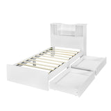 Harper & Bright Designs Twin Size Bed with Storage Headboard and Drawers, Solid Wood Twin Platform Bed Frame with 2 Drawers, 4 Shelves and LED Light, No Box Spring Needed - White Harper & Bright Designs