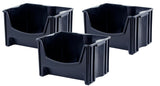 Mighty Tuff Jumbo Stackable Storage Bins, Pack of 3, Easy-Access Storage, Large Easy-To-Grip Handles, Wide Front Opening, Interlocking, Stack Vertically, Black Mighty Tuff