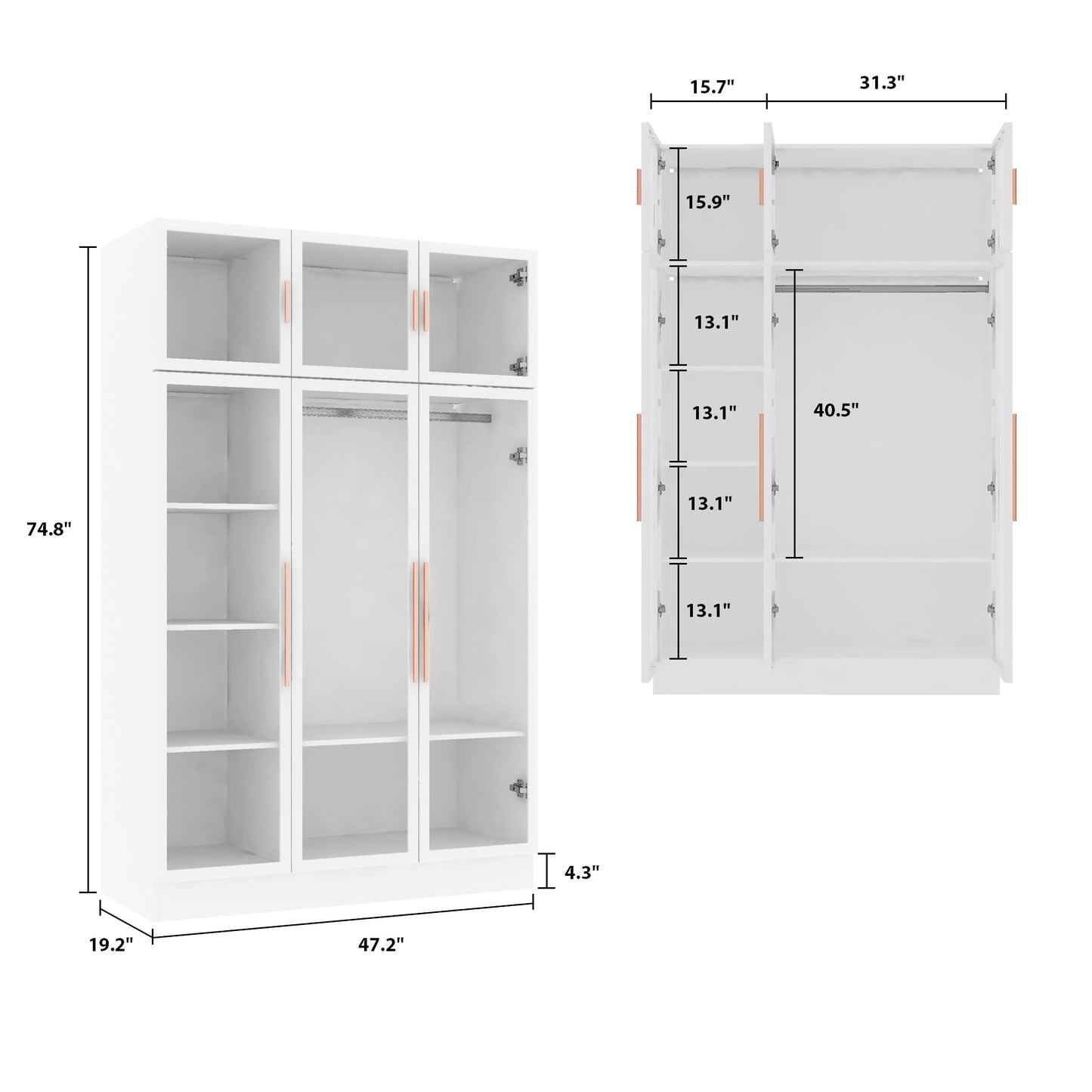 Homsee 5-Tier LED Bookshelf with Glass Doors and Hanging Bar, White Storage Cabinet - WoodArtSupply