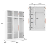 Homsee 5-Tier LED Bookshelf with Glass Doors and Hanging Bar, White Storage Cabinet Homsee