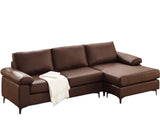 VANOMi 100" Sectional Couch for Living Room, Modern Faux Leather Modular Sectional Sofa 3-Seater Convertible Sofa with Chaise for Apartment, Right/Left-L-Shaped, Dark Brown VANOMi