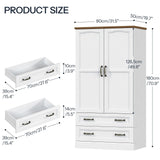 HOOBRO Armoire Wardrobe Closet with 2 Doors and 2 Drawers, 70.9" Tall Bedroom Armoire with Hanging Rod, Farmhouse Wardrobe Closet for Bedroom, Freestanding Clothing Storage Cabinet, White and Walnut HOOBRO