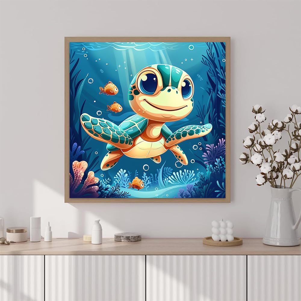 Artunion Framed Paint by Numbers Kit for Adults Beginners & Kids Ages 8-12,Cartoon Turtle Paint by Number with Frame,Ocean Paint by Numbers Kit on Canvas 10 * 10 Inch Without Easel Artunion