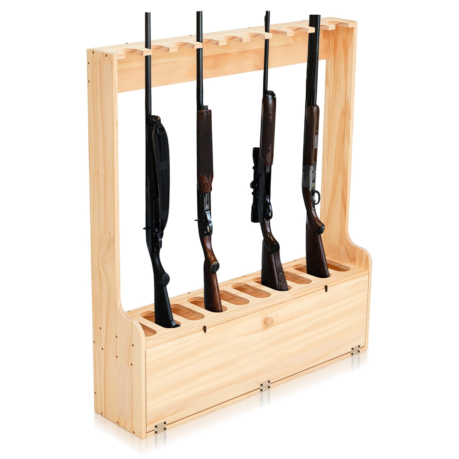 Soaoo Gun Rack with Storage Wood Gun Storage Display Rack Solid Pine Standing Gun Storage Rack Standing Rifle Rack Shotgun Storage Display Rack (10 Gun Floor Rack) - WoodArtSupply