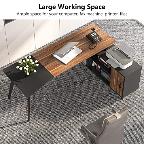 Tribesigns L-Shaped Computer Desk with File Cabinet, 78.74 Inch Large Executive Office Desk with Shelves, Industrial Business Furniture Desk Workstation for Home Office (Rustic Brown) - WoodArtSupply