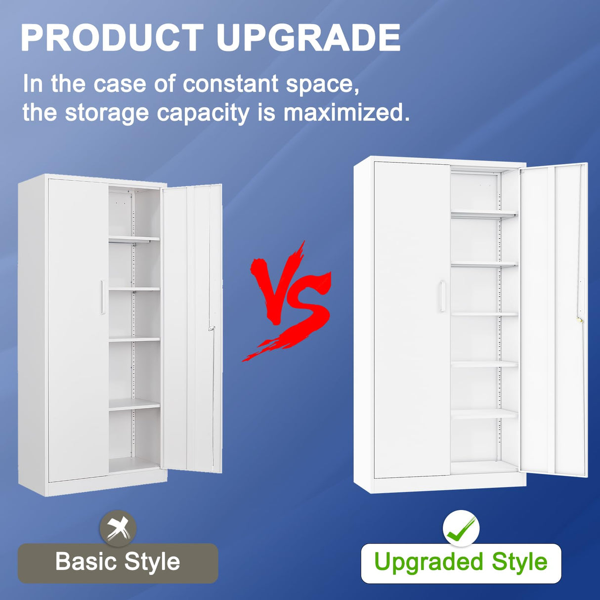 Anxxsu Metal Garage Storage Cabinet, 71" Locking Storage Cabinet with 2 Doors and 5 Adjustable Shelves, Lockable Metal Cabinet for Office,Home,Garage,Gym,School（White） Anxxsu