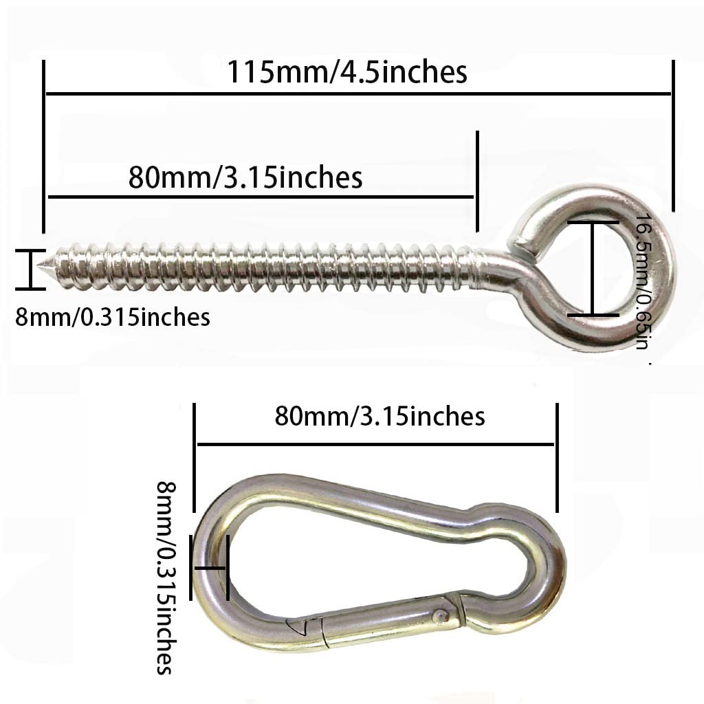 AIVOOF Hammock Hanging Kit, Heavy Duty Swing Hangers Eye Hooks for Hanging Swing Stainless Steel Hammock Hook Carabiner Set 800LB Capacity Swing Hardware for Yoga Hammock Swing Chair Indoor Outdoor AIVOOF