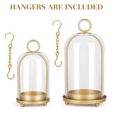 Versatile Metal Candle Holder Set with Handmade Glass Dome,Antique Brass Pillar Candle Stand, 5.2" & 4.1" Wide for Tabletop or Hanging, Industrial & Farmhouse Decor SHOHAYTO