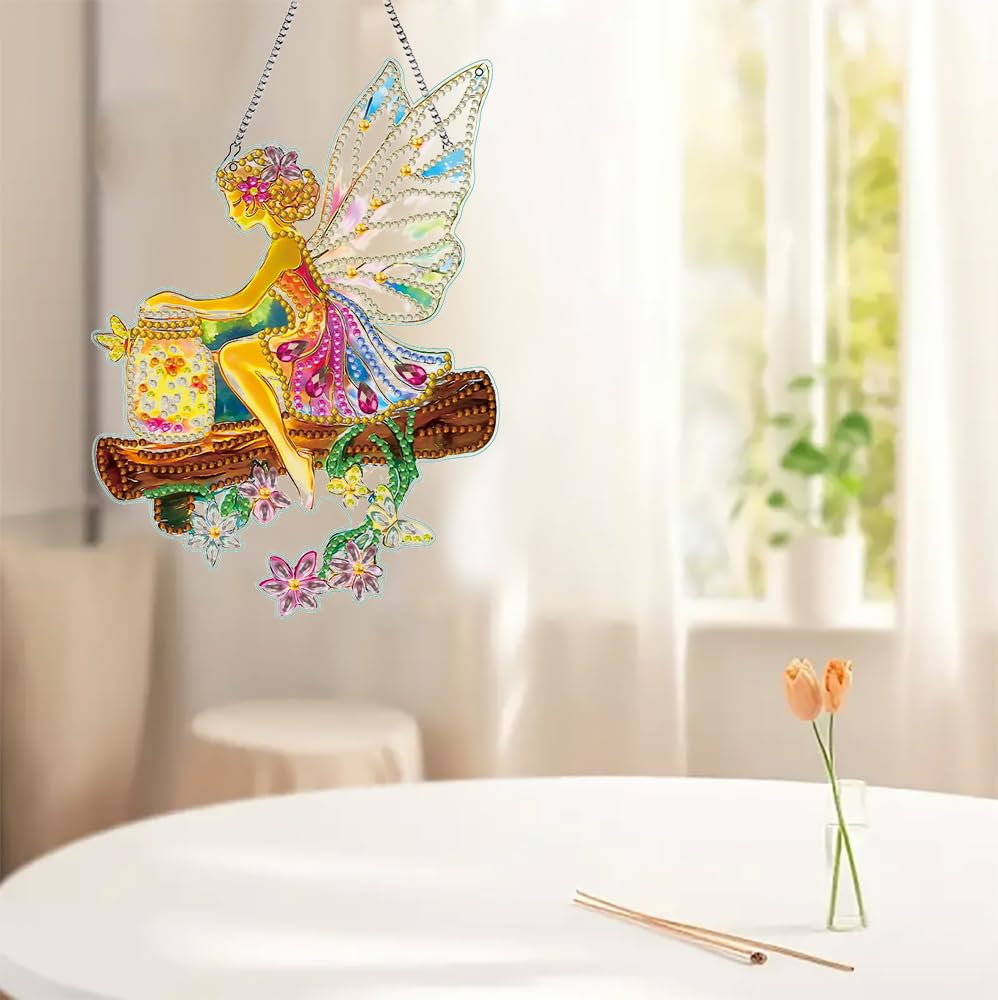 hyzsj DIY Hanging Diamond Art Pendant Painting Kit,Acrylic 5D Fairy Painting Window Pendants, Special Crystal Gem Craft Painting Kit Ornament 8.3x9.4inch hyzsj