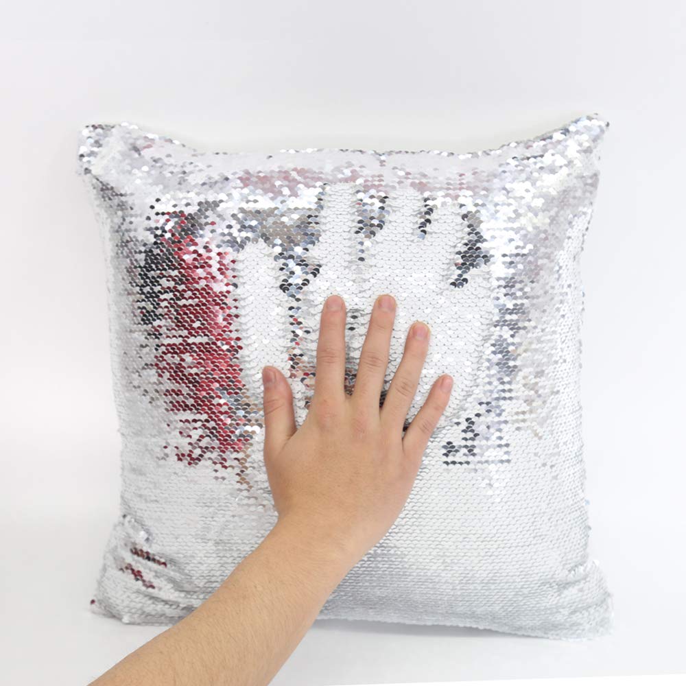 H-E 10pcs* Sublimation Blank Magic Pillow Case Throw Pillow Covers Decorative Square Mermaid Pillowcase Cushion Cover Printing Both Sides 40x40 cm (Silver) H-E