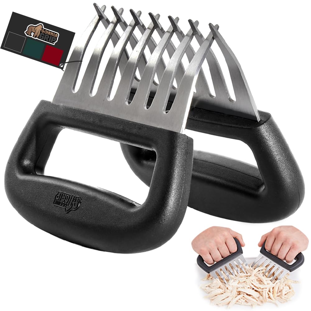 Gorilla Grip Powerful Stainless Steel Meat Shredder Claws, Shred Rotisserie Chicken, Pulled Pork, Carve Ham Faster, Oversized 7 Claw Design Food Shredding Fork, Kitchen Smoker BBQ Tool, Black Gorilla Grip