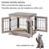 beeNbkks Furniture Style Dog Crate End Table, Double Doors Wooden Wire Dog Kennel with Pet Bed, Decorative Pet Crate Dog House Indoor Medium Large beeNbkks