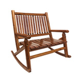 Leigh Country Double Porch Rocking Chair with Curved Seat Slats, Wide Seat, and Stained Finish for Lawn, Garden, and Patio Spaces, Honey Leigh Country