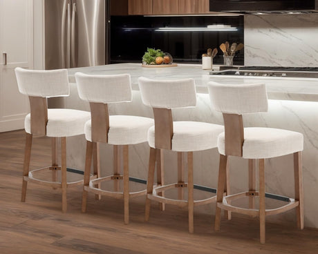 RIVOVA 26” Bar Stools Set of 4 Counter Height Bar Stool, Modern Kitchen Barstools with Back and Wood Legs, Farmhouse Upholstered Island Stools Countertop Bar Chairs, Beige RIVOVA