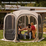 EAST OAK Screen House Tent Pop-Up, Portable Screen Room Canopy Instant Screen Tent 10 x 10 FT with Carry Bag for Patio, Backyard, Deck & Outdoor Activities, Beige EAST OAK