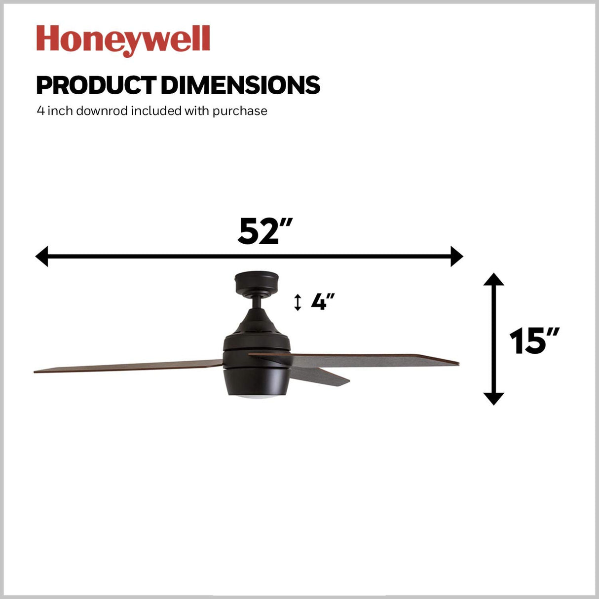 Honeywell Ceiling Fans Eamon Modern 52 Inch Ceiling Fan with Light, Remote Control Fan, LED Indoor Fan with 3 Blades, Brown Maple and Black Blade Finish Options, Bronze (50603-01) Honeywell