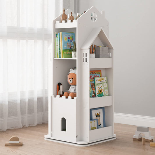 Multi-Functional 360° Rotating Children's Bookshelf - White Floor Stand Storage Rack - WoodArtSupply