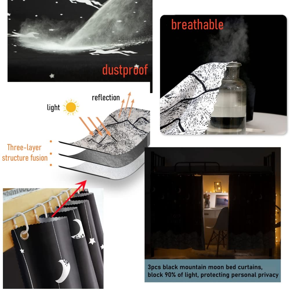 SIQITECHNO 2 Pieces Upper/Bottom Bunk Bed Curtains Dorm Home Blackout Privacy Bed Cloth Curtain Shading Breathable Dustproof Bed Canopy with Rope and Buckles for Kids Teen Loft Bed Single Sleeper SIQITECHNO