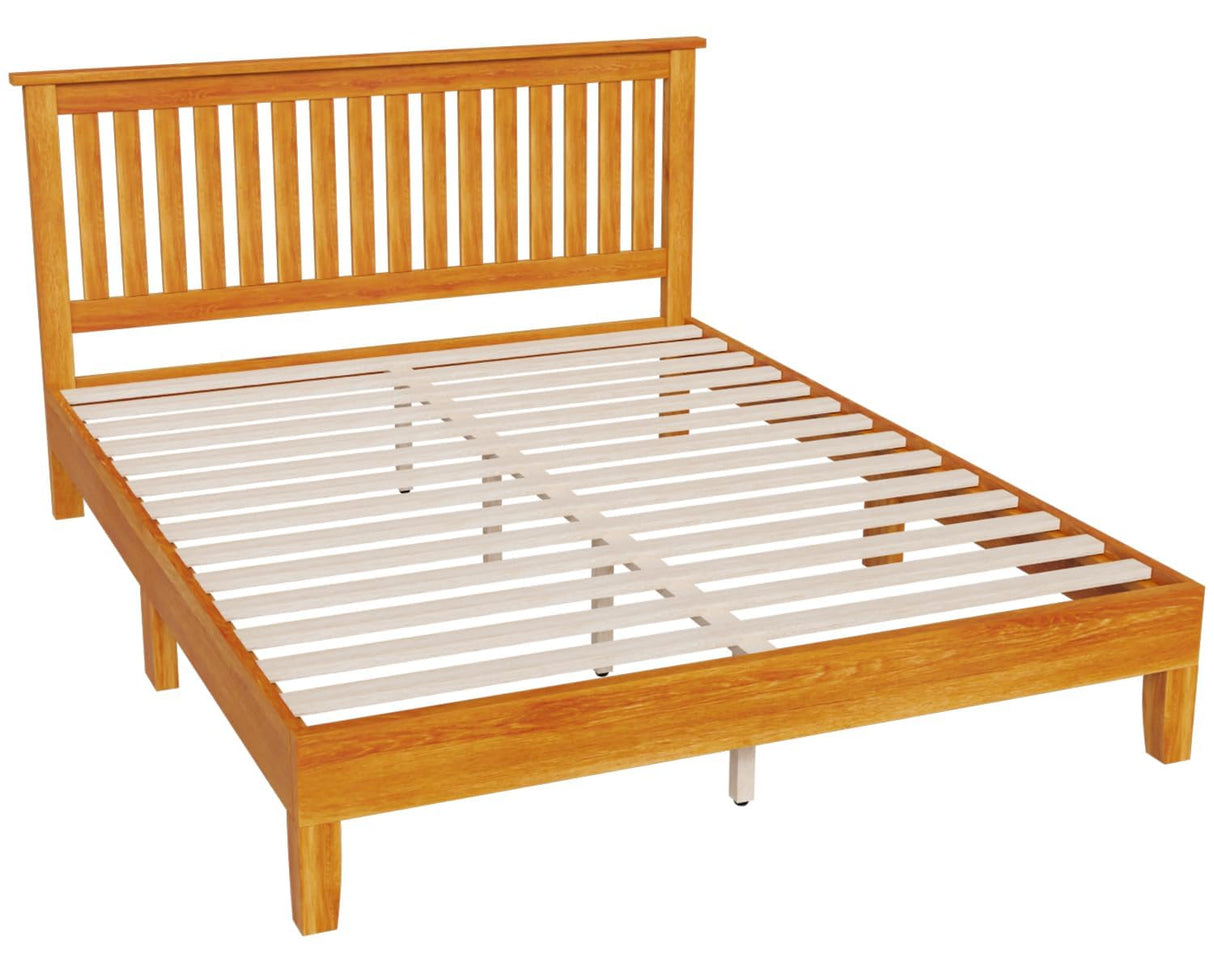 HWGEBY Queen Wood Bed Frame with 14 Durable Slats and Complete Headboard HWGEBY