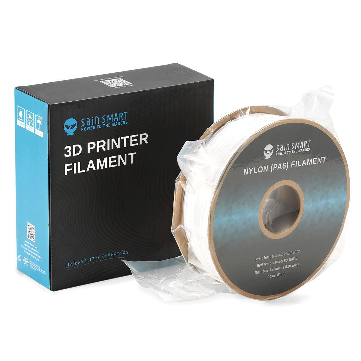 SainSmart PA6 Nylon Filament 1.75mm 3D Printer Filament, 1kg Cardboard Spool(2.2lbs), Dimensional Accuracy +/- 0.04 mm, Fit Most FDM Printer (White) SainSmart