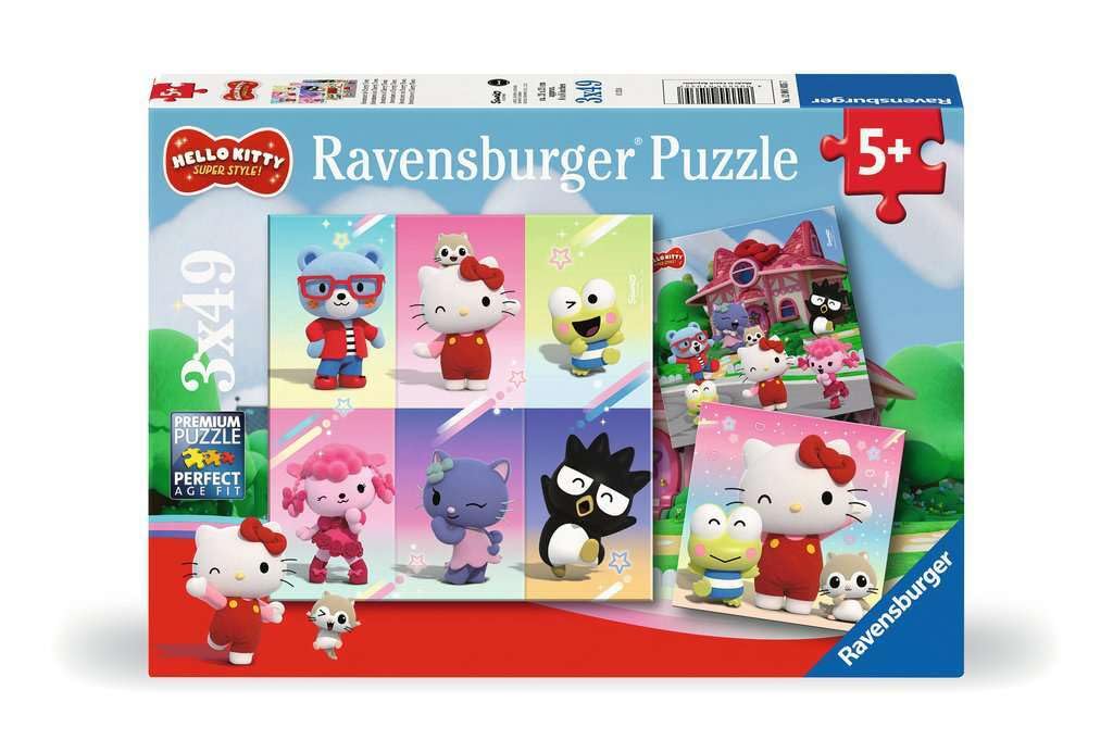 Ravensburger Children's Puzzle 12001035 - Abenteuer in Cherry Town - 3x49 Teile Hello Kitty Puzzle for Children from 5 Years, White Ravensburger