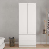 Bobve 78.74'' Armoire Wardrobe Closet with 2 Doors and 2 Drawers, Bedroom Armoire with Hanging Rod, Freestanding Wooden Closet Storage Cabinet, White Bobve