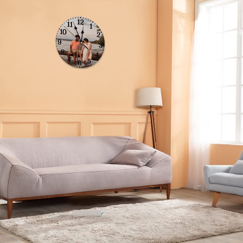 Custom Wall Clock with Picture Image Photo 15 Inch Personalized Rusitc Wooden Clock Farmhouse Home Decor Round Silent Clock Add Your Text Family Name Wedding Anniversary Birthday Gift WoodArtSupply