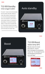 QUECOO T12-959 Soldering Iron Station Kit, LCD Screen with T12 Soldering Iron Tips, Heating up Fast, Automatic Standby-Automatically Wake up, for Electronic Repairing, With K tip (SET1) QUECOO