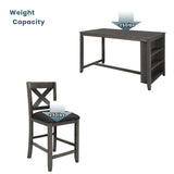 5 Pieces Counter Height Wooden Bar Table Set with 3-Tier Shelf and 4 Chairs, Rustic Farmhouse Dining Table Set for 4, Gray Harper & Bright Designs