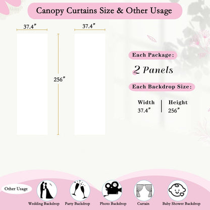 Akiky Canopy Bed Curtains with Light Princess Bed Canopy Scarf for Full/Queen Metal Bed Frame,Wood Frame Bed-2 Panel Sheer Curtain(Full/Queen,White)