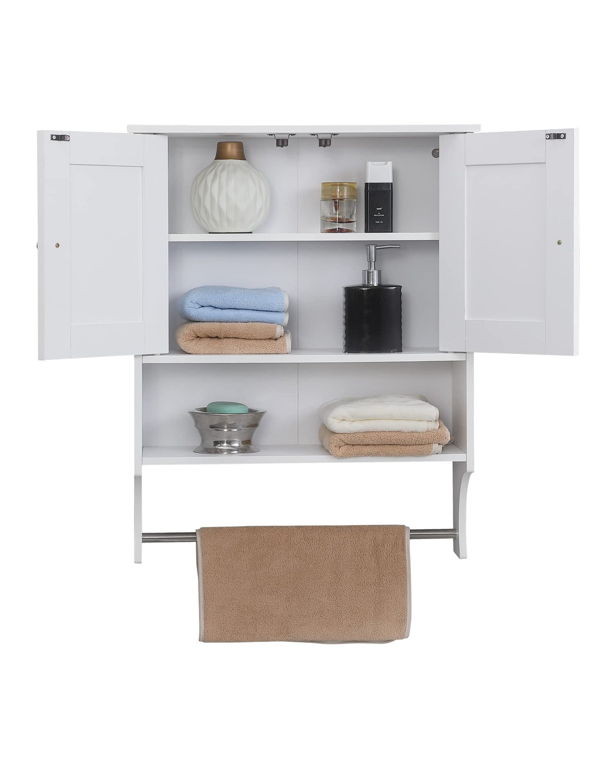 Kavonty Over The Toilet Storage Cabinet,Farmhouse Medicine Cabinet with 2 Door and Adjustable Shelves,21.65 x 7.1 x 27.6 Inches, Bathroom, White Kavonty