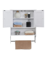 Kavonty Over The Toilet Storage Cabinet,Farmhouse Medicine Cabinet with 2 Door and Adjustable Shelves,21.65 x 7.1 x 27.6 Inches, Bathroom, White Kavonty