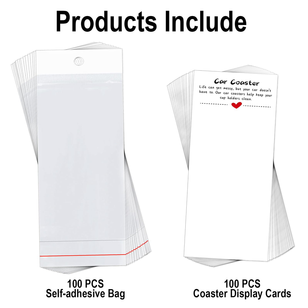 Potanro Car Coaster Packaging for Selling 100 PCS Sublimation Car Coasters Car Coaster Display Cards and Bag White Cards 6.8 x 2.9 Inch Self-Seal Bags Blanks Sublimation Blanks Bulk (White) Potanro