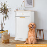 VINGLI Tilt Out Trash Cabinet, Garbage Can Cabinet with Drawer, 10 Gallon Movable/Freestanding Pet Proof Storage Organizer, Modern Trash Can Kitchen Cabinet, Living Room Storage, White VINGLI